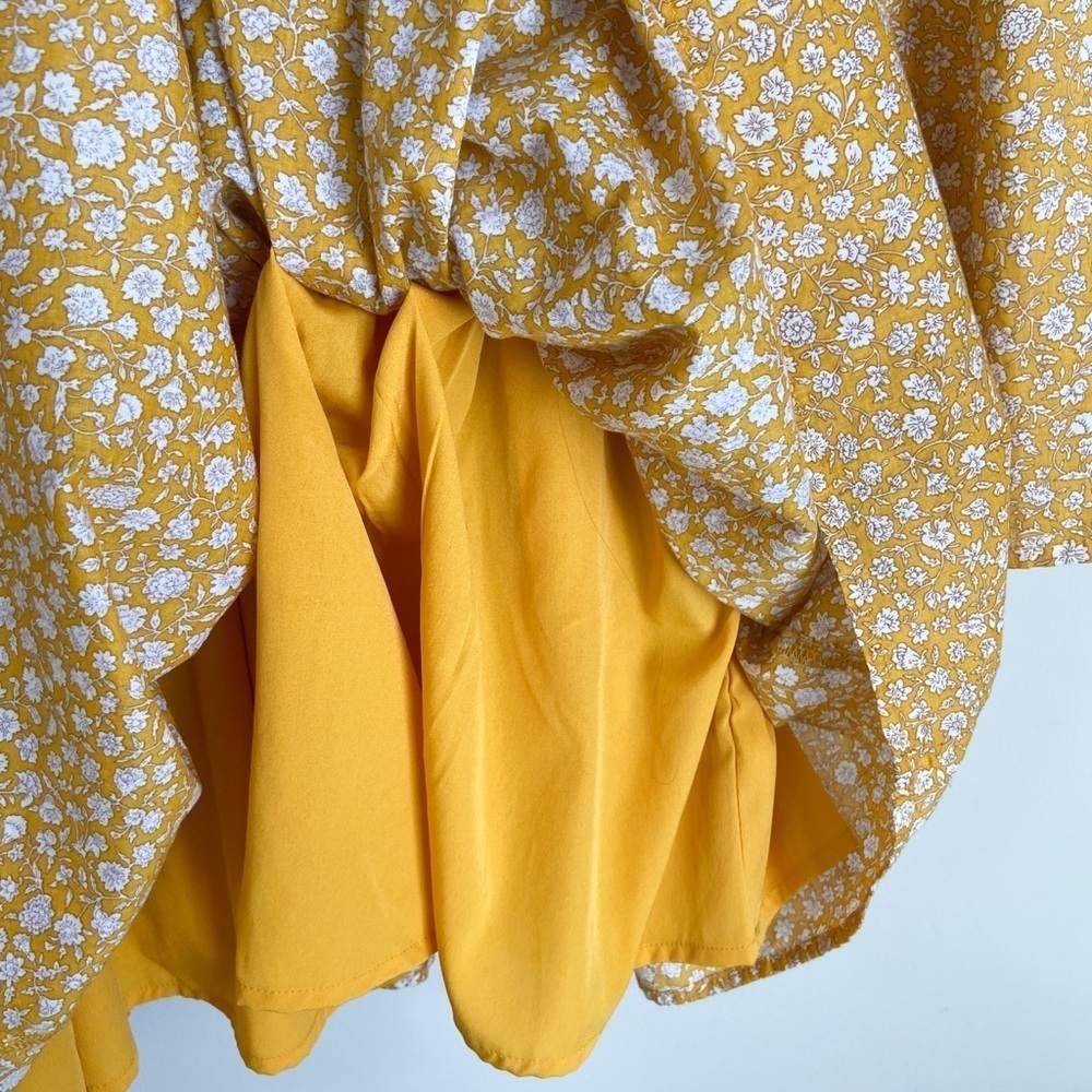 American Eagle Mustard Yellow Floral Ruched Dress - Picture 4 of 7